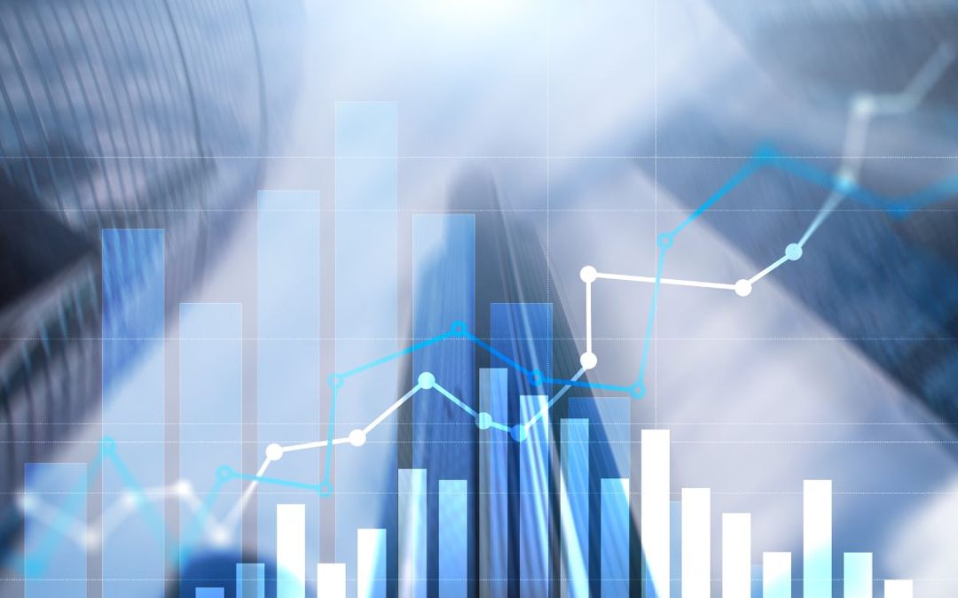 Abstract financial chart with upward trends and blue hues, symbolizing automation in marketing and sales for B2B companies in St. Louis.